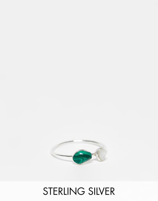 Kingsley Ryan double crystal ring with malachite in sterling silver