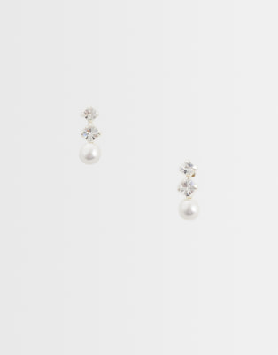 Kingsley Ryan Double Gem And Faux Pearl Drop Stud Earrings In Silver