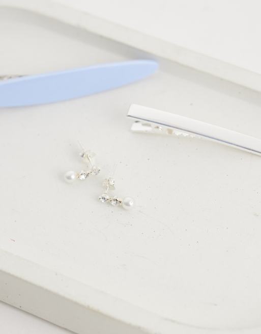 Kingsley Ryan double gem and faux pearl drop studs in sterling silver, 2 of 4