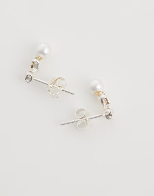Kingsley Ryan double gem and faux pearl drop studs in sterling silver, 3 of 4