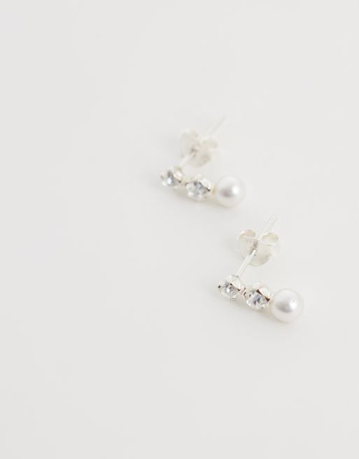 Kingsley Ryan double gem and faux pearl drop studs in sterling silver, 4 of 4