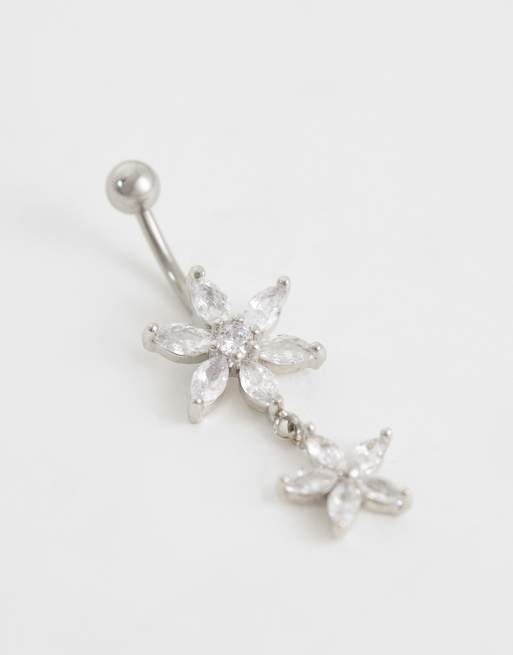 Kingsley Ryan double gemset flower navel bar in surgical steel, 2 of 3