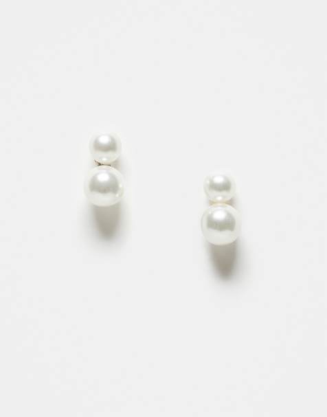 Kingsley Ryan double pearl stud earrings in sterling silver - view 1
