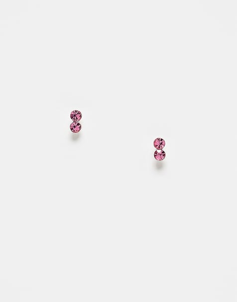 Kingsley Ryan double pink cubic zirconia studs in sterling silver - view 1