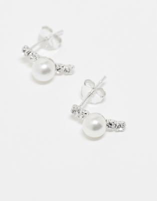 Kingsley Ryan Drop Stud Earrings With Pearl And Clear Stones In Silver