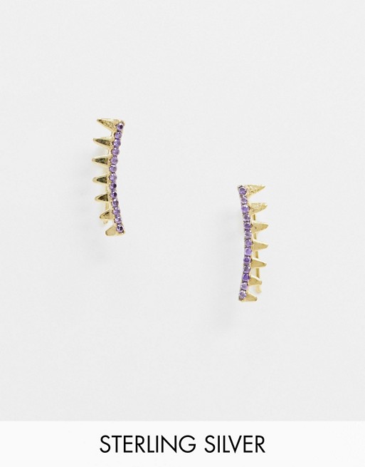 Kingsley Ryan ear climber in sterling silver gold plate with spike detail