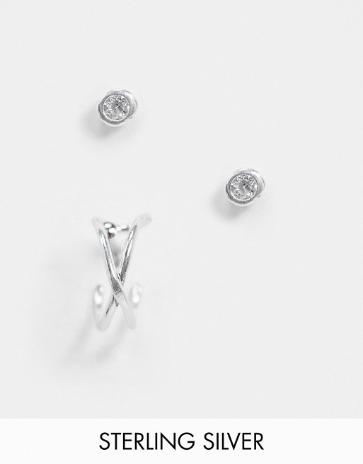 Kingsley Ryan earring stud multipack x 2 in sterling silver with stud and ear cuff
