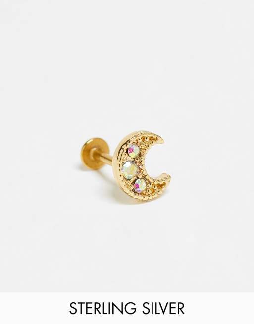 Kingsley Ryan – Einzelnes Labret-Piercing in Gold mit Mond-Design und Schmucksteinbesatz