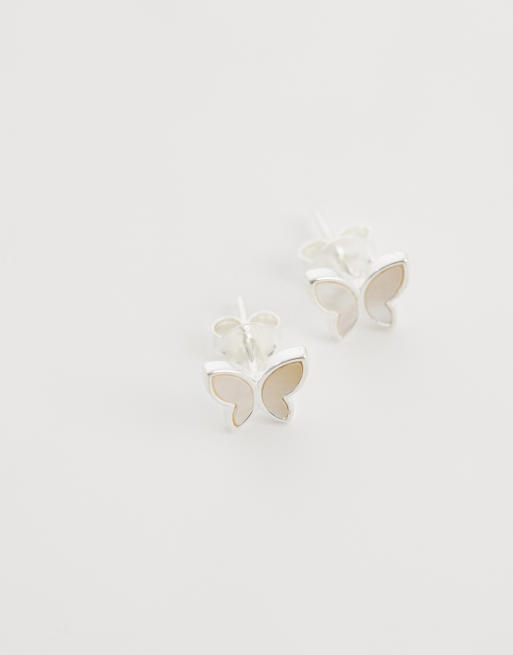 Kingsley Ryan enamel butterfly stud earrings in sterling silver, 4 of 4
