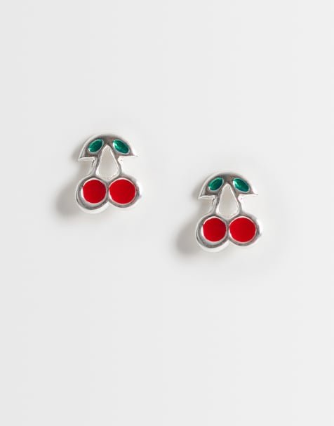 Kingsley Ryan enamel cherry stud earrings in sterling silver - view 1