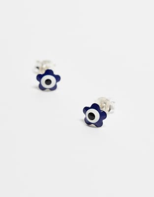 Kingsley Ryan Enamel Flower Stud Earrings-silver In Silver
