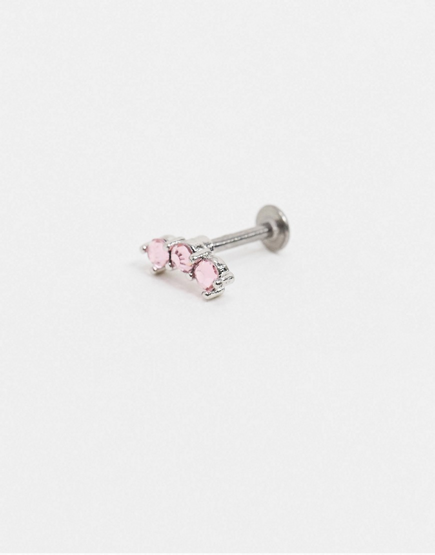 Kingsley Ryan - Enkelt labret ørering med pink krystal-Sølv