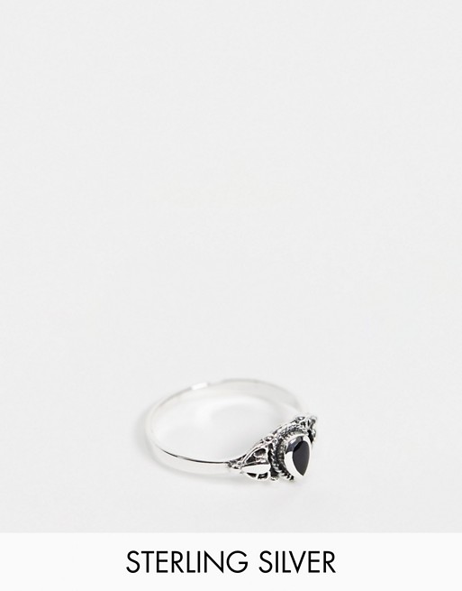 Kingsley Ryan etched ring with onyx stone in sterling silver