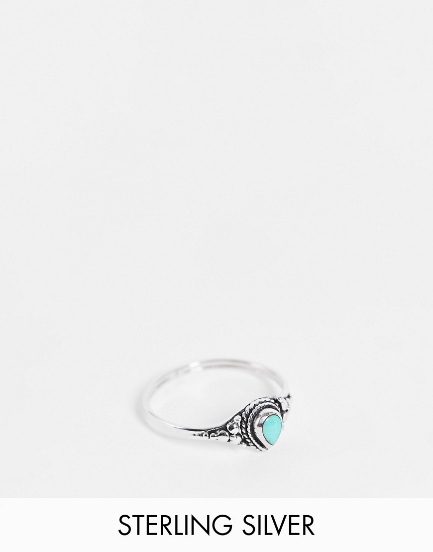 Kingsley Ryan etched ring with turquoise stone in sterling silver