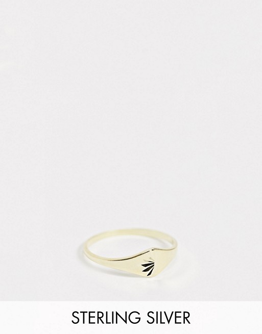 Kingsley Ryan etched signet ring in sterling silver gold plate