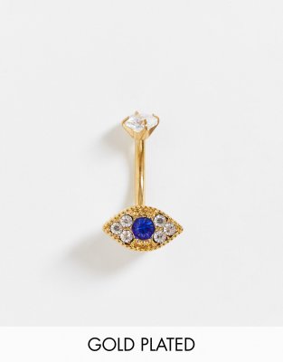 KINGSLEY RYAN EVIL EYE BELLY BAR IN GOLD PLATE 