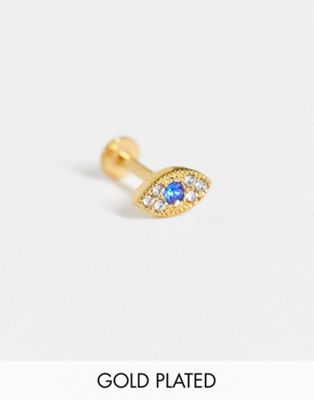 Kingsley Ryan evil eye micro piercing in gold plated - ASOS Price Checker