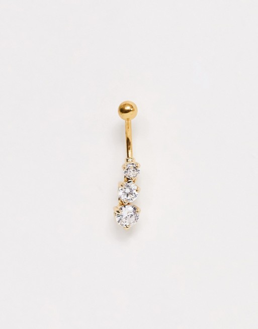 Kingsley Ryan exclusive gold plated crystal belly bar