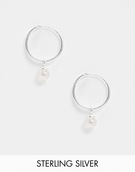 Kingsley Ryan Exclusive 12mm hoop earrings in sterling silver with pink quartz drop
