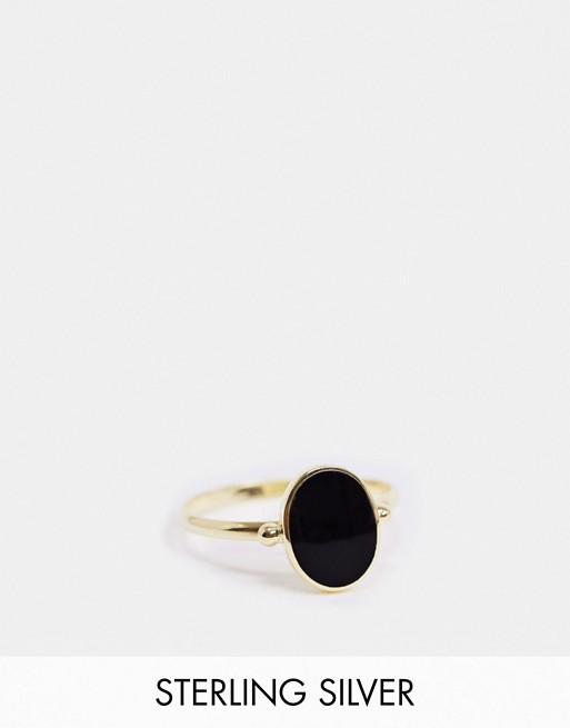 Kingsley Ryan Exclusive sterling silver gold plate oval ring with black stone