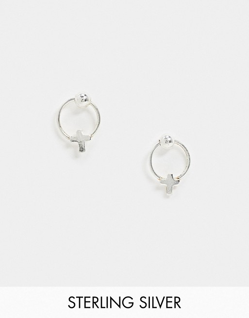 Kingsley Ryan Exclusive sterling silver hoop stud earrings with cross detail