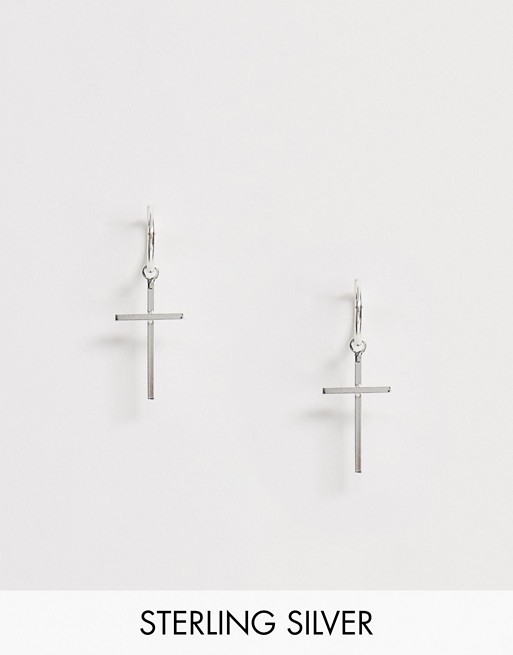 Kingsley Ryan Exclusive 12mm mid cross drop hoop earrings in sterling silver