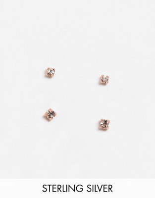 Kingsley Ryan Exclusive sterling silver rose gold plated mini gem stud earrings set