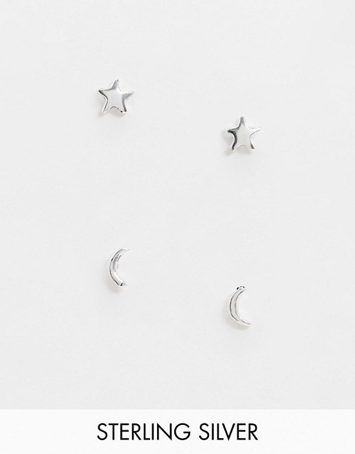 Kingsley Ryan Exclusive sterling silver multipack x 2 with moon and star studs