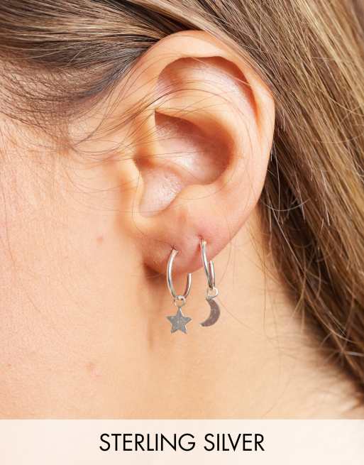 Kingsley Ryan - Exclusivité - Créoles 10 mm célestes à pendentifs soleil et lune - Argent massif