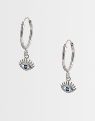 Kingsley Ryan Eye Charm Hoop Earrings In Silver