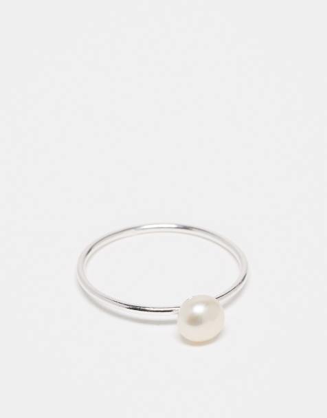 Kingsley Ryan faux pearl band ring in sterling silver - view 1