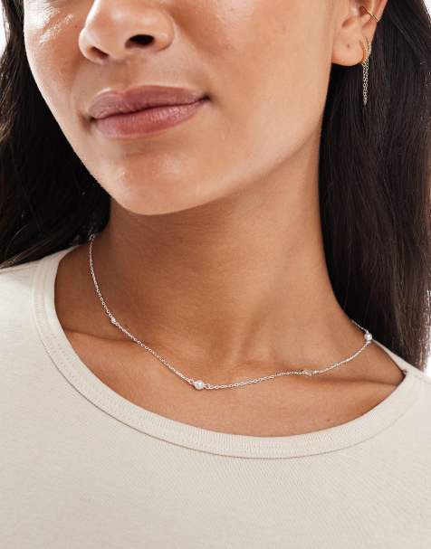 Kingsley Ryan faux pearl clover embellished necklace in sterling silver - view 1