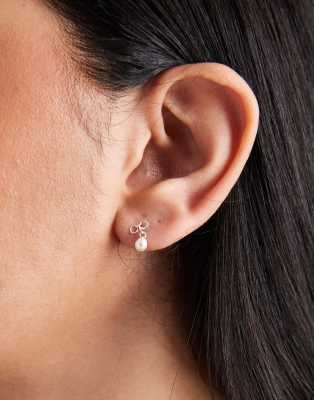 Kingsley Ryan Kingsley Ryan faux pearl drop bow stud earrings in sterling silver