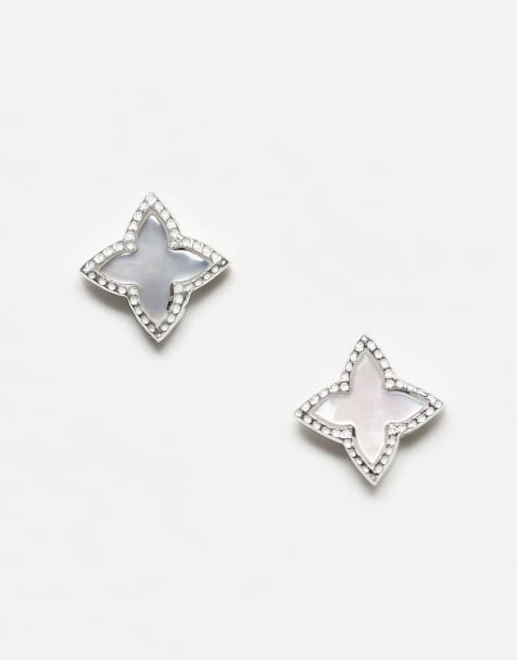 Kingsley Ryan faux pearl star studs in sterling silver - view 1