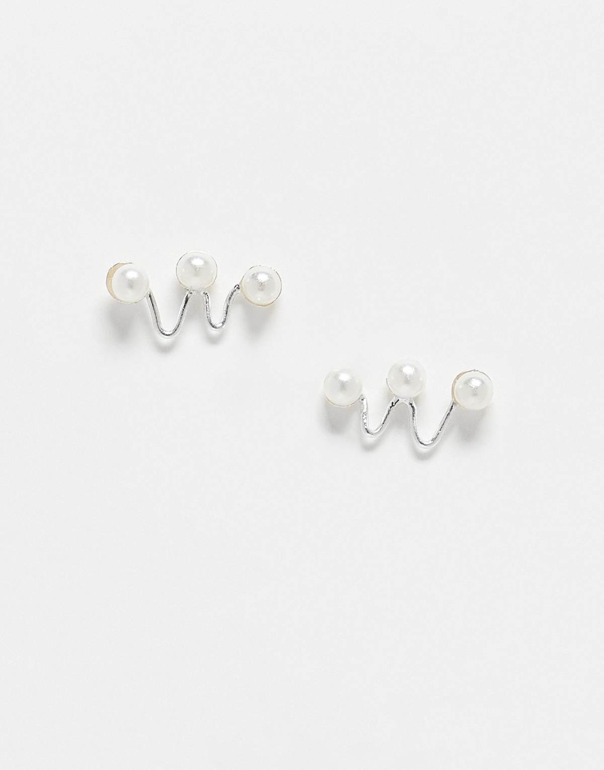 Kingsley Ryan faux pearl zigzag stud earrings in sterling silver