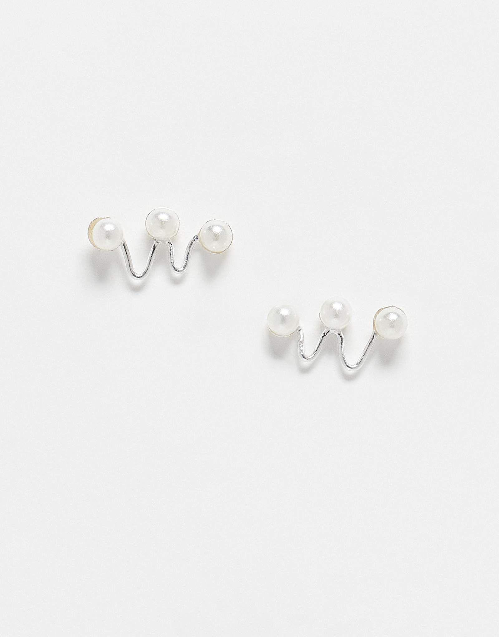 Зигзагообразные серьги-гвоздики с искусственным жемчугом Kingsley Ryan из чистого серебра