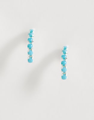 Kingsley Ryan Faux Turquoise Half Hoop Earrings In Silver