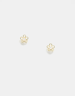 Kingsley Ryan Kingsley Ryan flower pearl stud earrings in gold plated