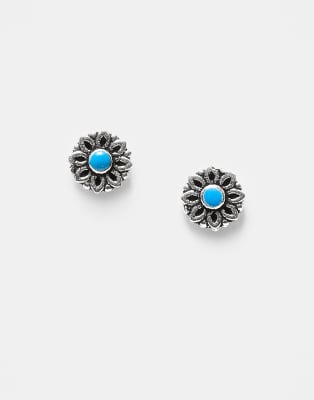 flower stud earrings with turquoise stones in sterling silver