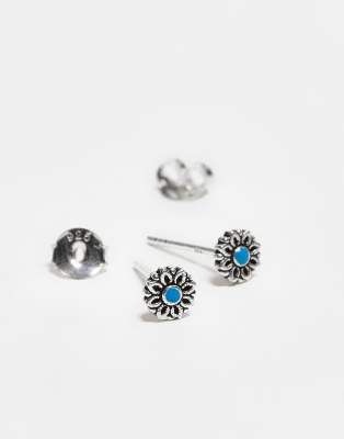 Kingsley Ryan Flower Stud Earrings With Turquoise Stones