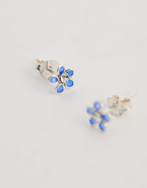 Kingsley Ryan – Gänseblümchen-Ohrstecker aus Sterlingsilber mit blauem Schmucksteinbesatz, 3 von 4