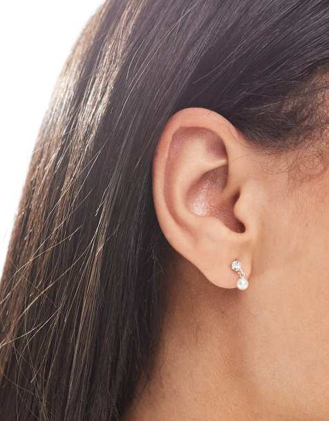 Kingsley Ryan gem and faux pearl drop stud earrings in sterling silver - view 1