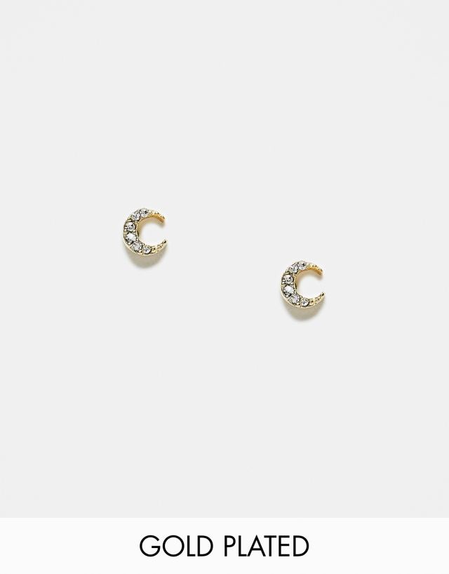 Kingsley Ryan - gem crescent moon stud earrings in gold plated