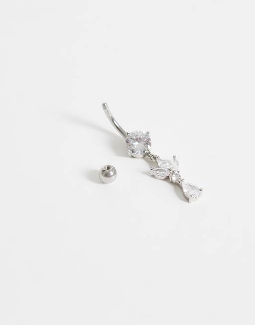 Kingsley Ryan gem set dangling petal belly bar in silver, 3 of 3