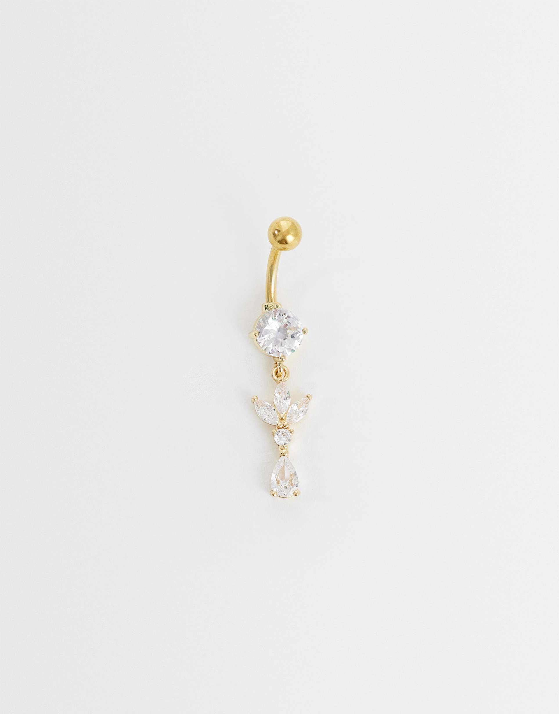 kingsley ryan gem set dangling petal belly bar in silver