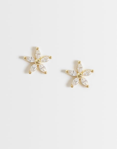 Kingsley Ryan gem set flower stud in 14ct gold plated brass - view 1
