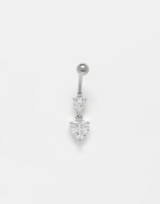 Kingsley Ryan Kingsley Ryan gem set heart charm belly bar-Silver
