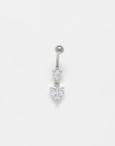 Kingsley Ryan gem-set heart charm belly bar - view 1
