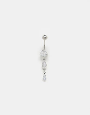 Kingsley Ryan Kingsley Ryan gem set teardrop charm belly bar-Silver