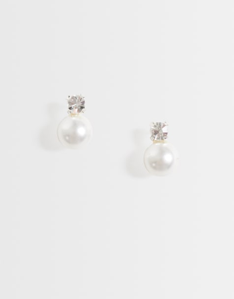 Kingsley Ryan gemset and large faux pearl drop earrings in sterling silver - view 1